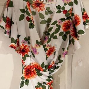 Floral Wrap Top with Ruffle Sleeves